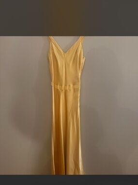 Faviana Yellow Satin Maxi Slip Dress with V-Neck